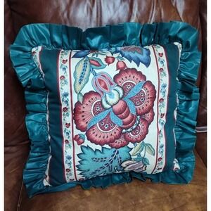 Waverly Pinehurst Jacobean Print Handmade Throw Pillow Multicolor 16" X 16" Sq